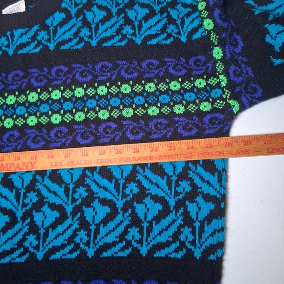 Vintage 90s Arielle Sweater Women XL Black Blue Green Geometric Floral Retro USA - Picture 7 of 8